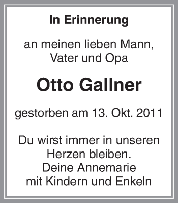 Traueranzeige von Otto Gallner von Waiblinger Kreiszeitung