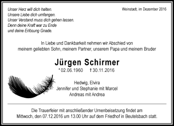 Traueranzeige von Jürgen Schirmer von Waiblinger Kreiszeitung
