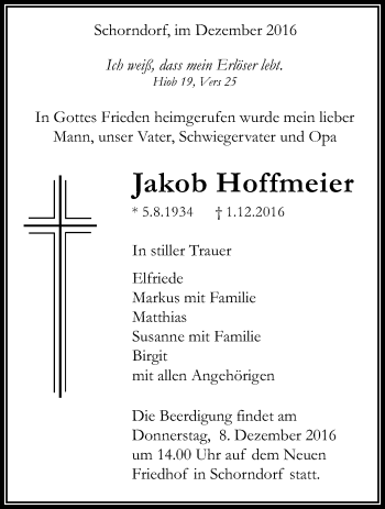 Traueranzeige von Jakob Hoffmeier von Waiblinger Kreiszeitung