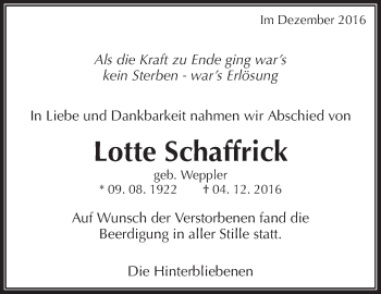 Traueranzeige von Lotte Schaffrick von Waiblinger Kreiszeitung