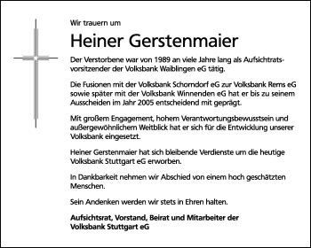 Traueranzeige von Heiner Gerstenmaier von Waiblinger Kreiszeitung