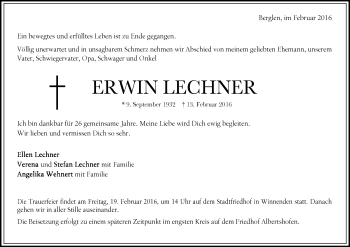 Traueranzeige von Erwin Lechner von Waiblinger Kreiszeitung