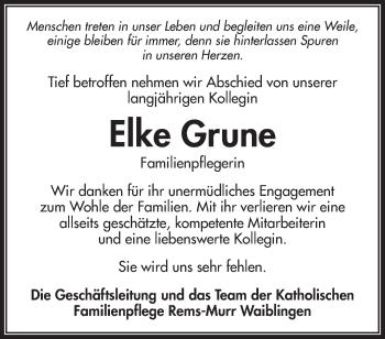 Traueranzeige von Elke Grune von Waiblinger Kreiszeitung