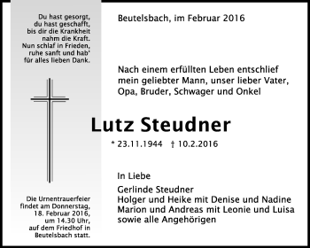 Traueranzeige von Lutz Steudner von Waiblinger Kreiszeitung