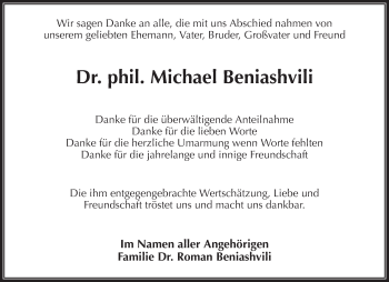 Traueranzeige von Michael Beniashvili von Waiblinger Kreiszeitung