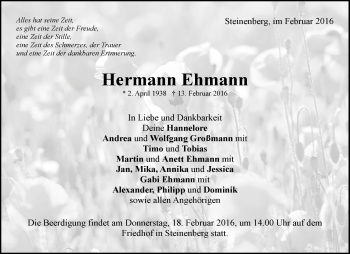Traueranzeige von Hermann Ehmann von Waiblinger Kreiszeitung