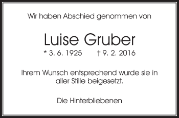 Traueranzeige von Luise Gruber von Waiblinger Kreiszeitung