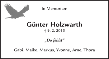 Traueranzeige von Günter Holzwarth von Waiblinger Kreiszeitung
