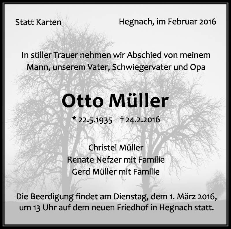  Traueranzeige für Otto Müller vom 27.02.2016 aus Waiblinger Kreiszeitung