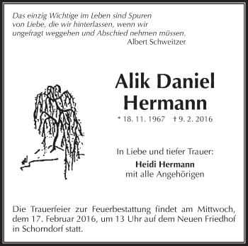 Traueranzeige von Alik Daniel Hermann von Waiblinger Kreiszeitung