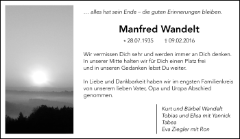 Traueranzeige von Manfred Wandelt von Waiblinger Kreiszeitung