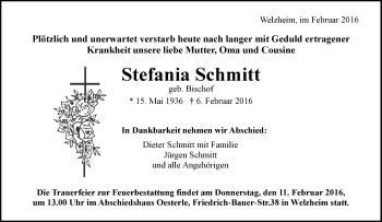 Traueranzeige von Stefania Schmitt von Waiblinger Kreiszeitung