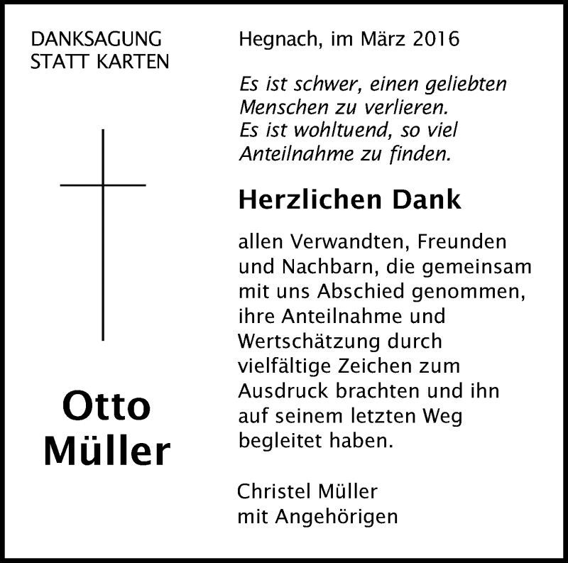  Traueranzeige für Otto Müller vom 12.03.2016 aus Waiblinger Kreiszeitung