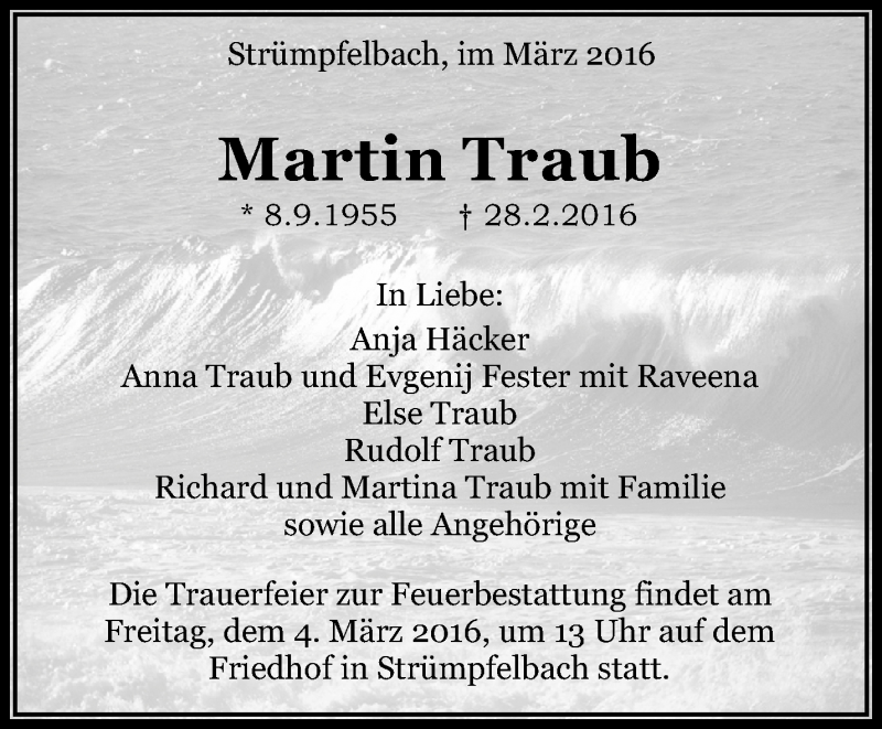  Traueranzeige für Martin Traub vom 02.03.2016 aus Waiblinger Kreiszeitung