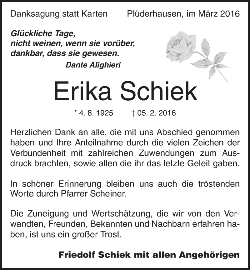  Traueranzeige für Erika Schiek vom 05.03.2016 aus Waiblinger Kreiszeitung