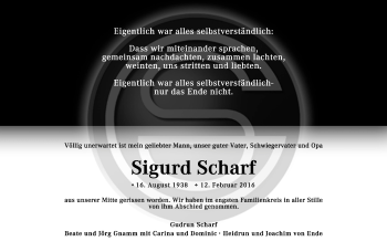 Traueranzeige von Sigurd Scharf von Waiblinger Kreiszeitung