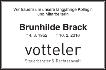 Traueranzeige von Brunhilde Brack von Waiblinger Kreiszeitung