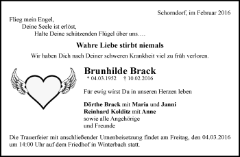 Traueranzeige von Brunhilde Brack von Waiblinger Kreiszeitung