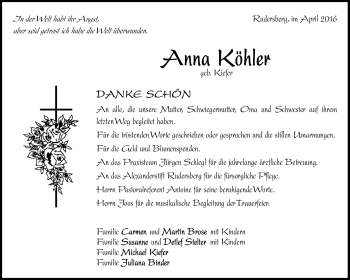 Traueranzeige von Anna Köhler von Waiblinger Kreiszeitung