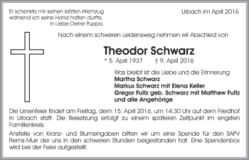Traueranzeige von Theodor Schwarz von Waiblinger Kreiszeitung