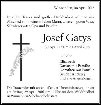 Traueranzeige von Josef Gatys von Waiblinger Kreiszeitung