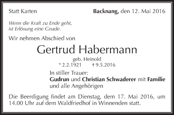 Traueranzeige von Gertrud Habermann von Waiblinger Kreiszeitung