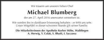 Traueranzeige von Michael Blumberg von Waiblinger Kreiszeitung