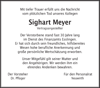 Traueranzeige von Sighart Meyer von Waiblinger Kreiszeitung