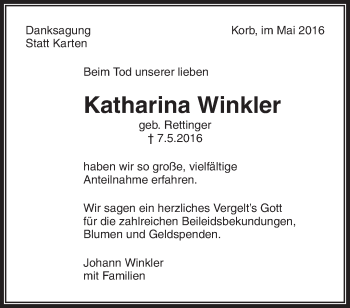 Traueranzeige von Katharina Winkler von Waiblinger Kreiszeitung