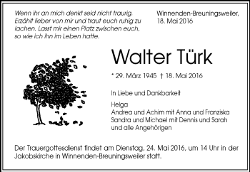 Traueranzeige von Walter Türk von Waiblinger Kreiszeitung
