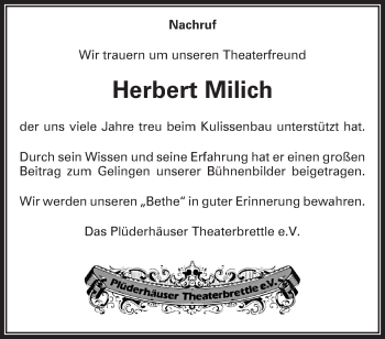 Traueranzeige von Herbert Milich von Waiblinger Kreiszeitung