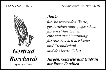 Traueranzeige von Gertrud Borchardt von Waiblinger Kreiszeitung