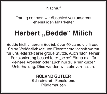 Traueranzeige von Herbert Milich von Waiblinger Kreiszeitung