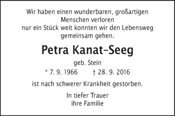 Traueranzeige von Petra Kanat-Seeg von Waiblinger Kreiszeitung