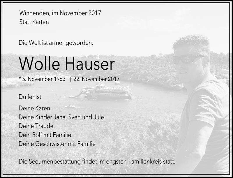  Traueranzeige für Wolle Hauser vom 30.11.2017 aus Waiblinger Kreiszeitung