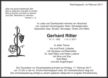 Traueranzeige von Gerhard Ritter von Waiblinger Kreiszeitung