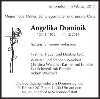 Traueranzeige von Angelika Dominik von Waiblinger Kreiszeitung