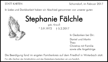 Traueranzeige von Stephanie Fälchle von Waiblinger Kreiszeitung