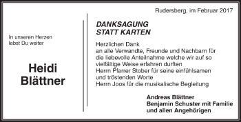 Traueranzeige von Heidi Blättner von Waiblinger Kreiszeitung