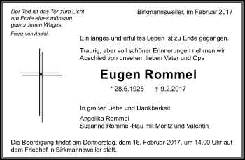 Traueranzeige von Eugen Rommel von Waiblinger Kreiszeitung