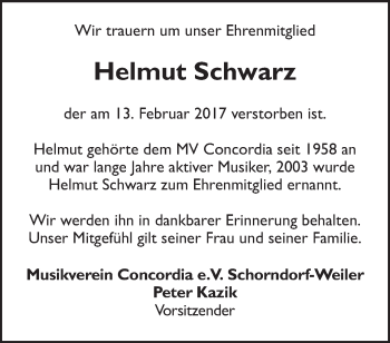 Traueranzeige von Helmut Schwarz von Waiblinger Kreiszeitung