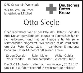 Traueranzeige von Otto Siegle von Waiblinger Kreiszeitung