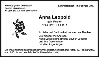 Traueranzeige von Anna Leopold von Waiblinger Kreiszeitung
