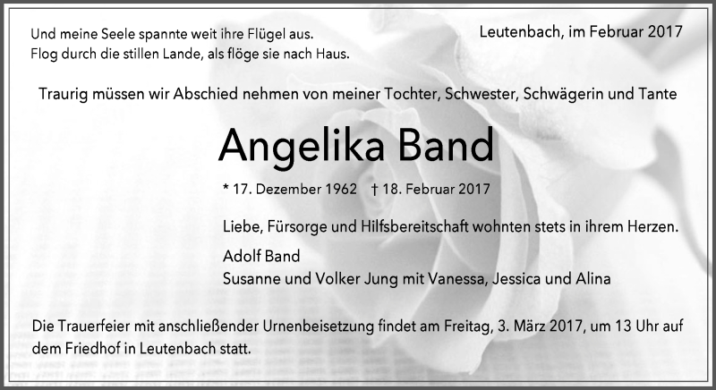  Traueranzeige für Angelika Band vom 28.02.2017 aus Waiblinger Kreiszeitung