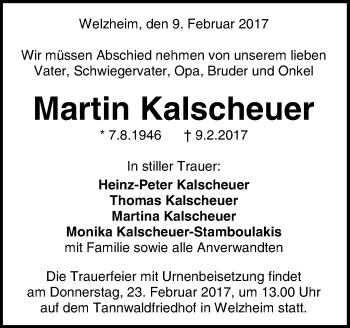 Traueranzeige von Martin Kalscheuer von Waiblinger Kreiszeitung