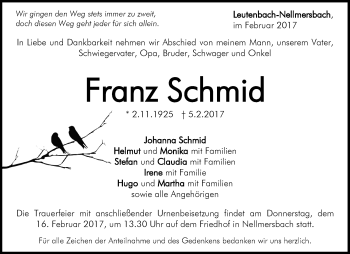 Traueranzeige von Franz Schmid von Waiblinger Kreiszeitung