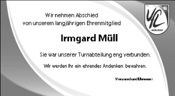 Traueranzeige von Irmgard Müll von Waiblinger Kreiszeitung