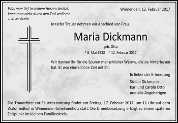 Traueranzeige von Maria Dickmann von Waiblinger Kreiszeitung