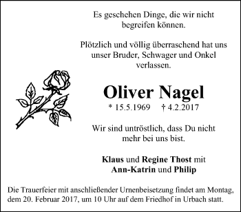 Traueranzeige von Oliver Nagel von Waiblinger Kreiszeitung