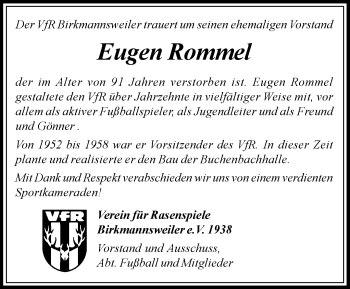 Traueranzeige von Eugen Rommel von Waiblinger Kreiszeitung